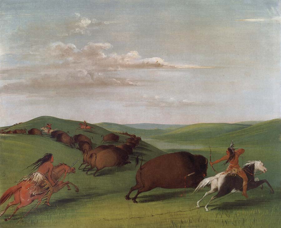 Buffalo Chase with Bows and Lances